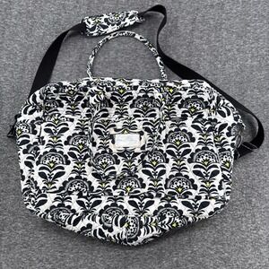 Vera Bradley Fanfare Weekender Travel Bag Quilted Duffel Black White Yellow Tote
